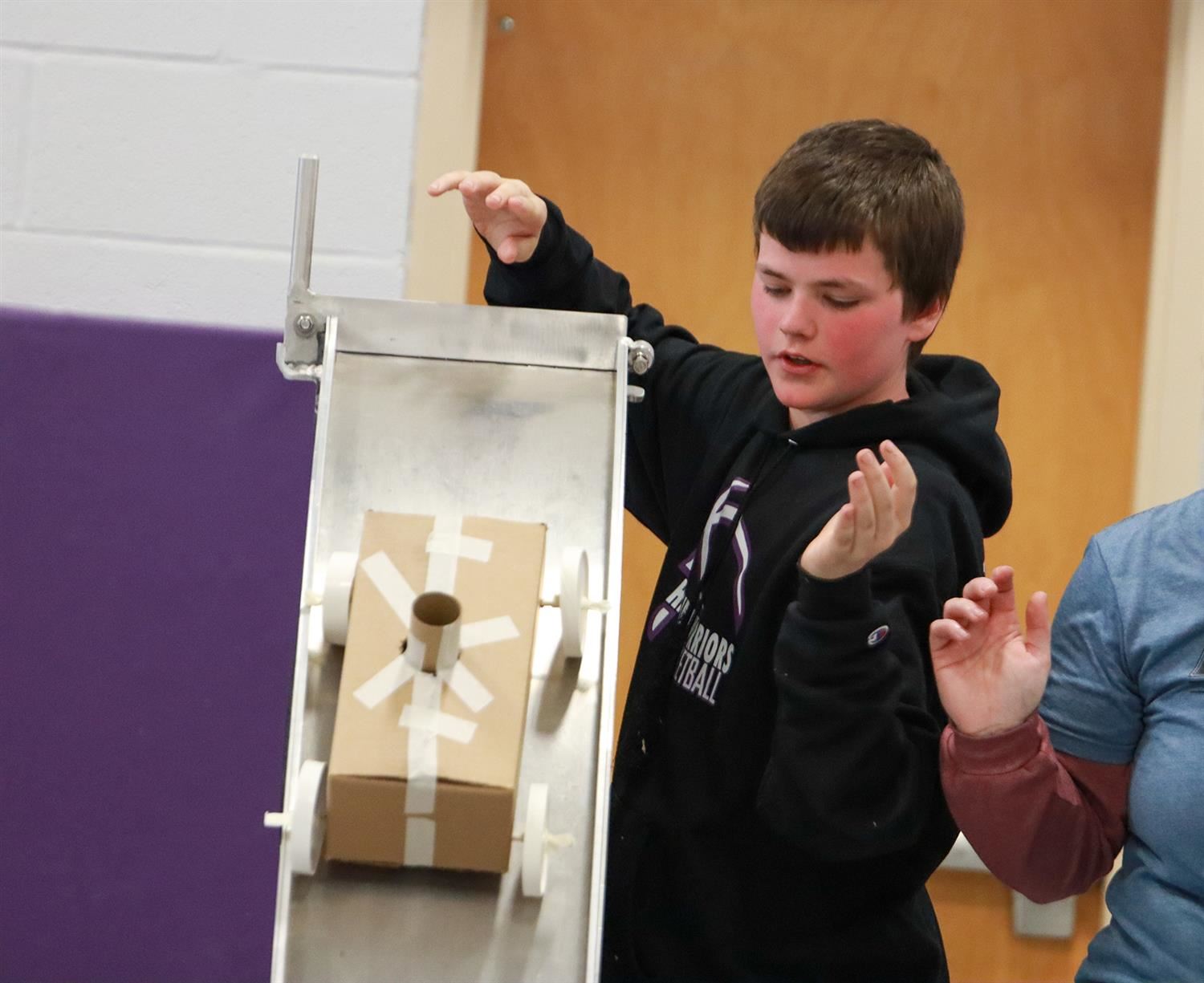  DMK students test their vessels during the recent STEM challenge.